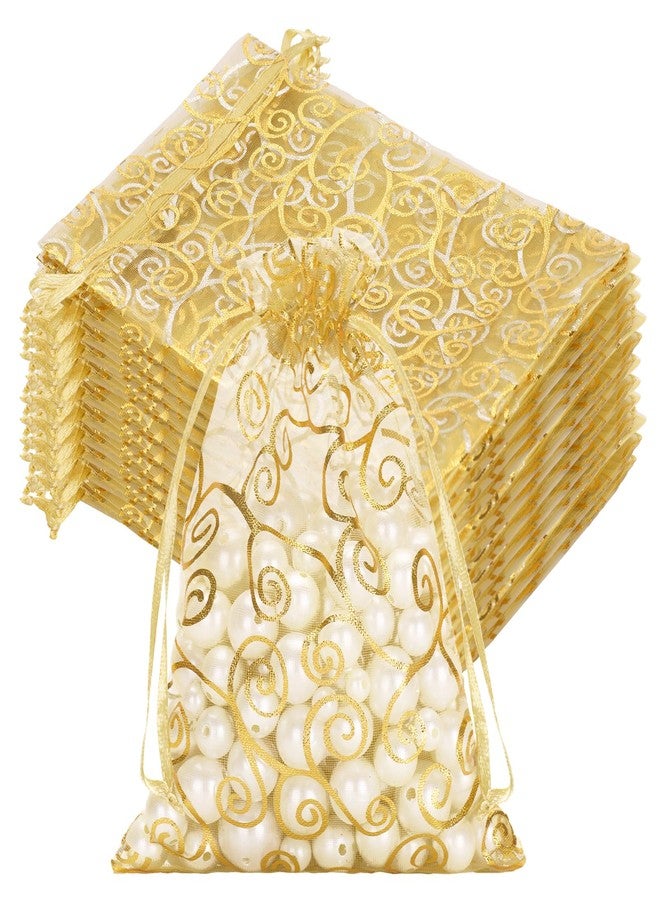 joycraft 50Pcs Organza Gift Bags - 5x7 In Gold Mesh Gift Drawstring Bags, Organza Party Favor Pouch for Valentine's Day, Wedding, Birthday, Brial Shower - Image 1